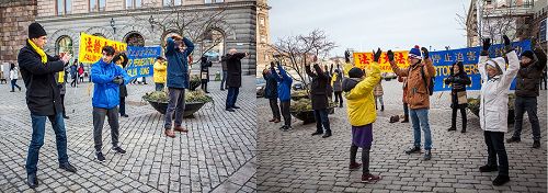 '有缘人当场学炼法轮功。'